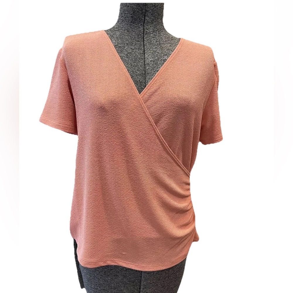 Notations ladies size small coral v criss cross‎ pullover shirt VTG 90s/Y2K